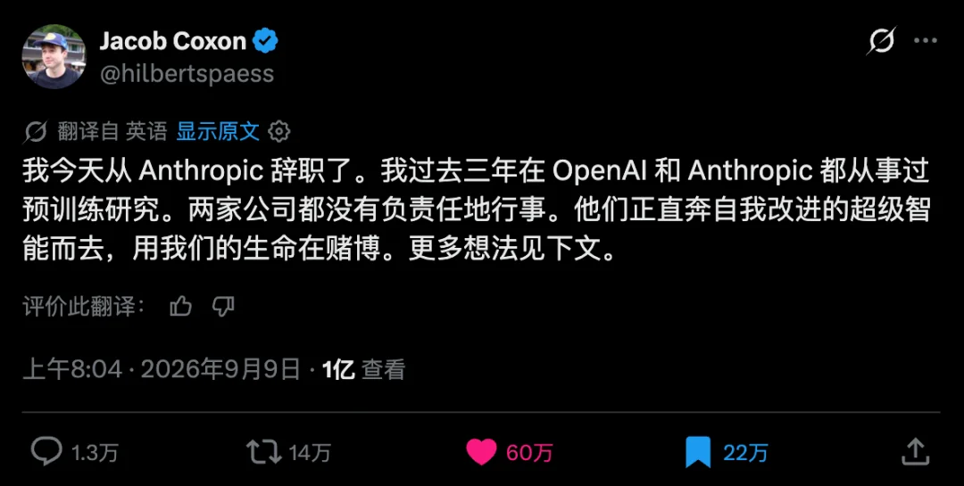 27岁AI研究员辞职：担心AI致人类灭绝